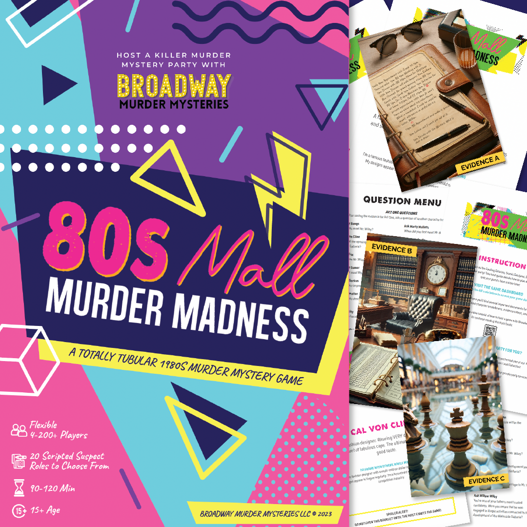 80s Mall Murder Madness (Physical Game Kit) – Broadway Murder Mysteries