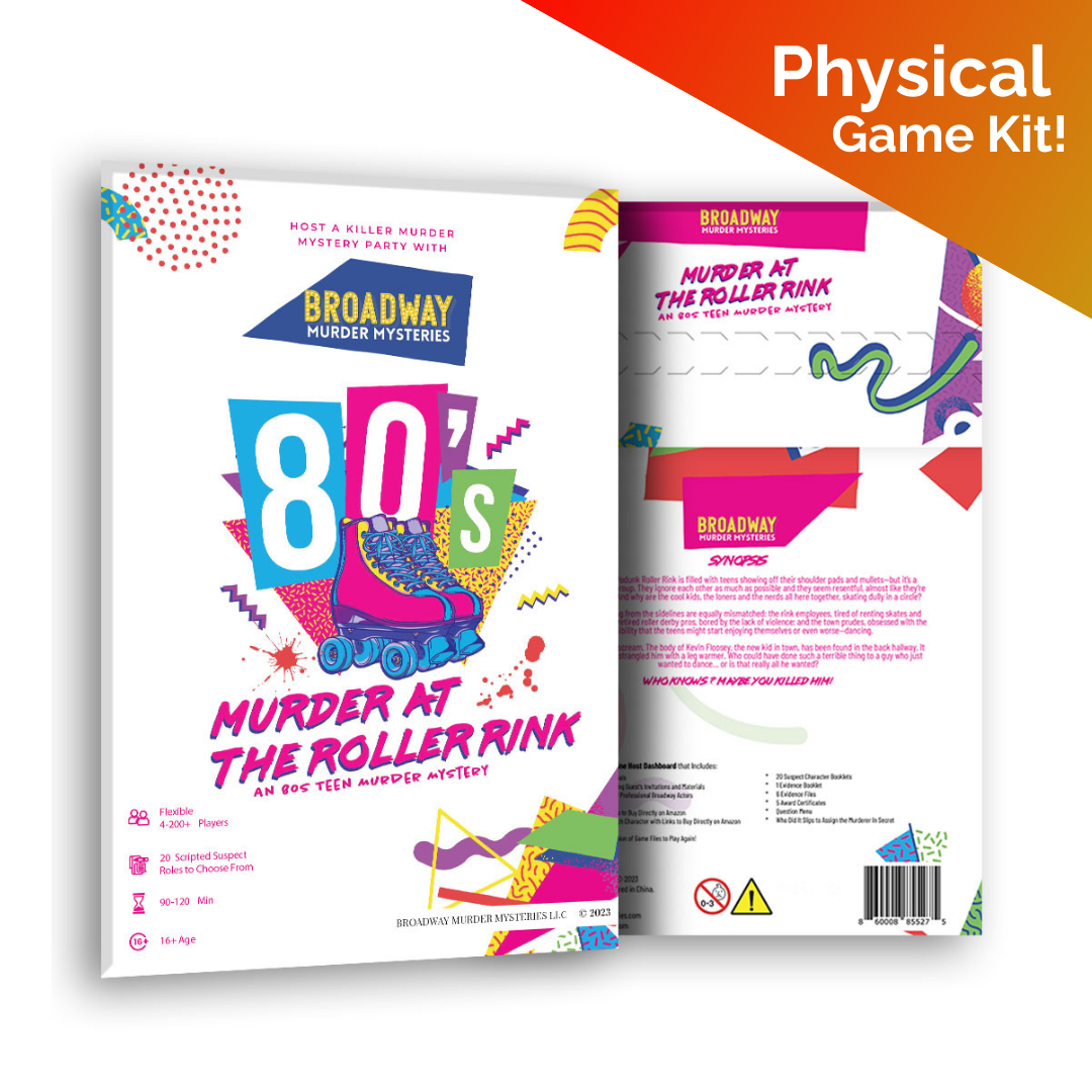 Murder At The Roller Rink: An 80s Teen Murder Mystery (Physical Game Kit) - Broadway Murder Mysteries Murder Mystery Game